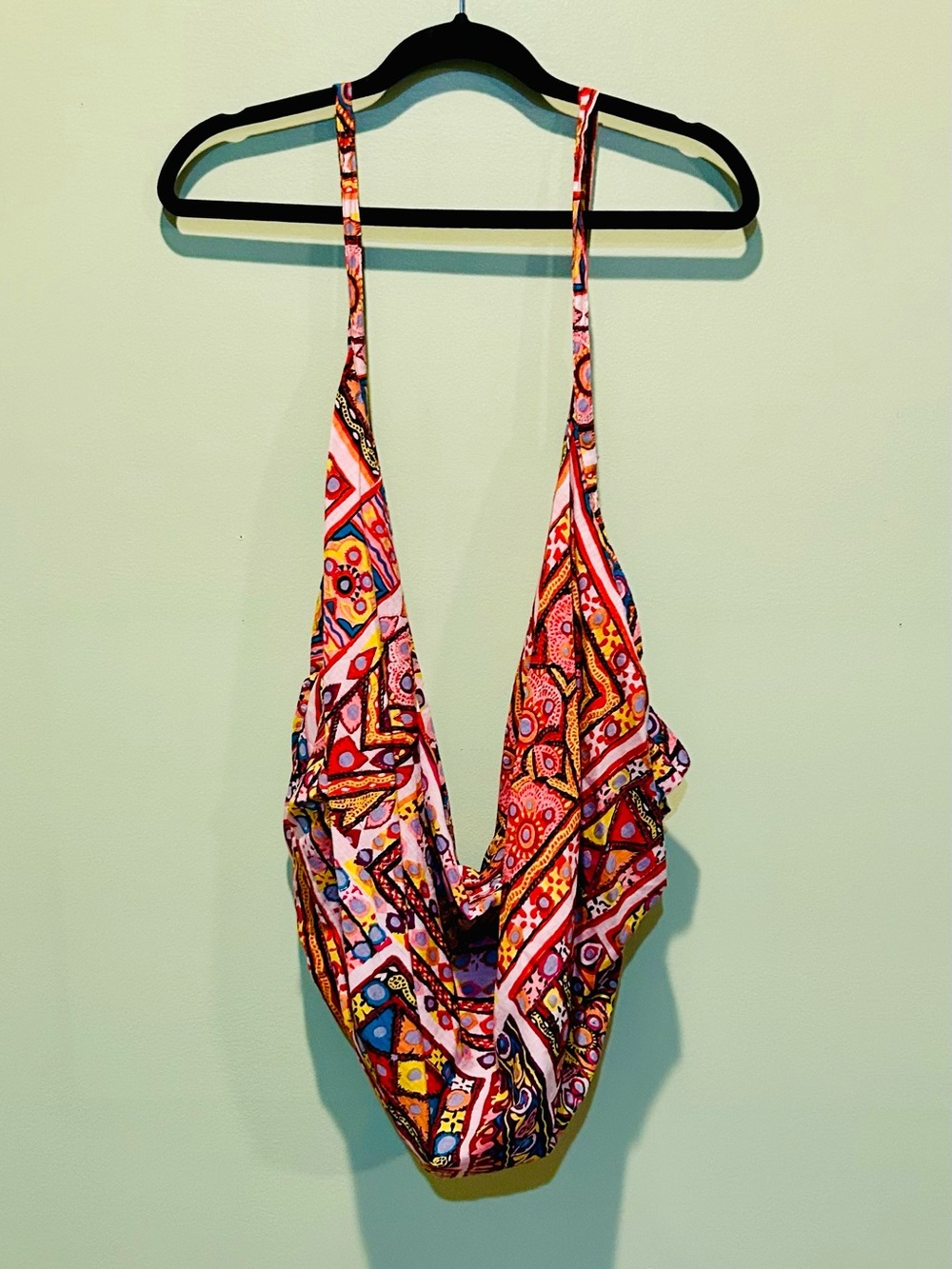 Colorful Geometric Print Tote Bag - Pink & Red